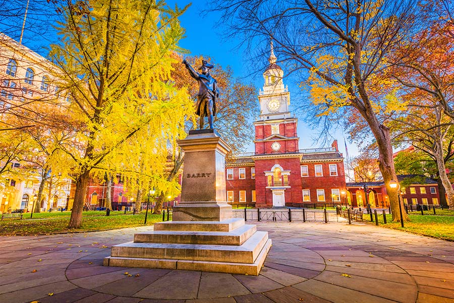 Contact - View of Historical Statue in the Park at Independence Hall in Philadelphia Pennsylvania During the Fall